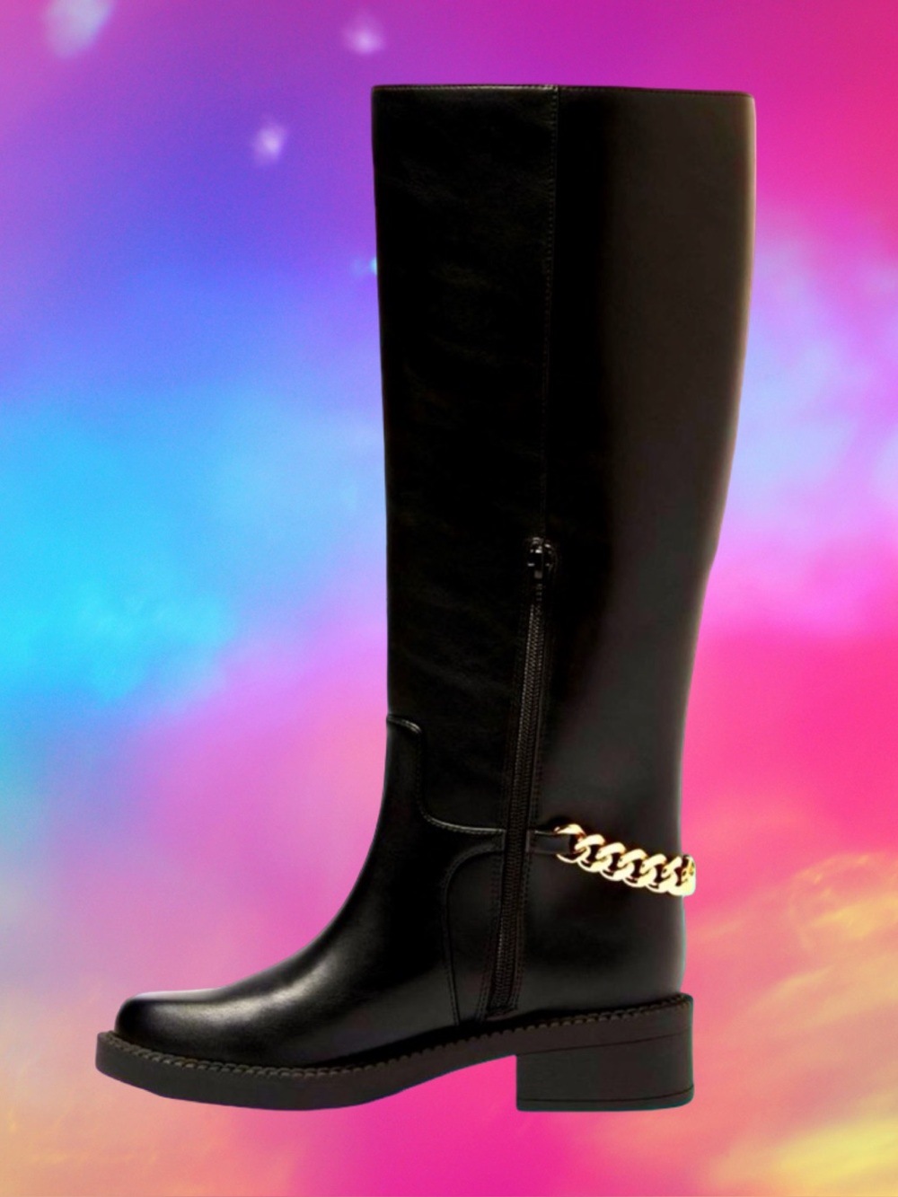 🆕A New Day Women’s Black “Bobbi” Gold Chain Mem-Foam Knee-High Boots💜💜Sz: 11M